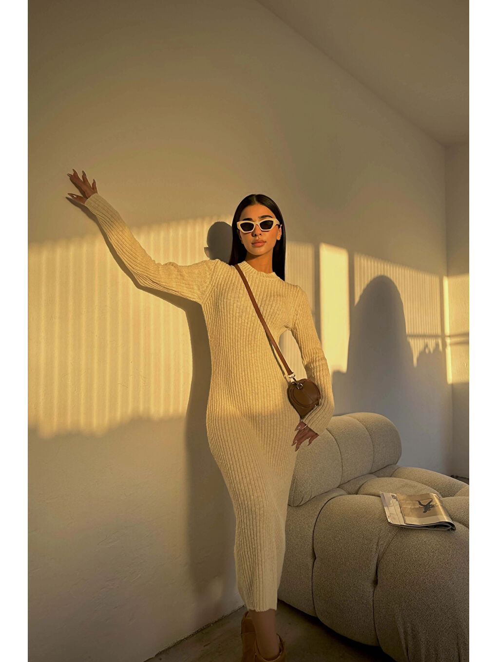 Kadın Ekru Triko Elbise 1007-1522