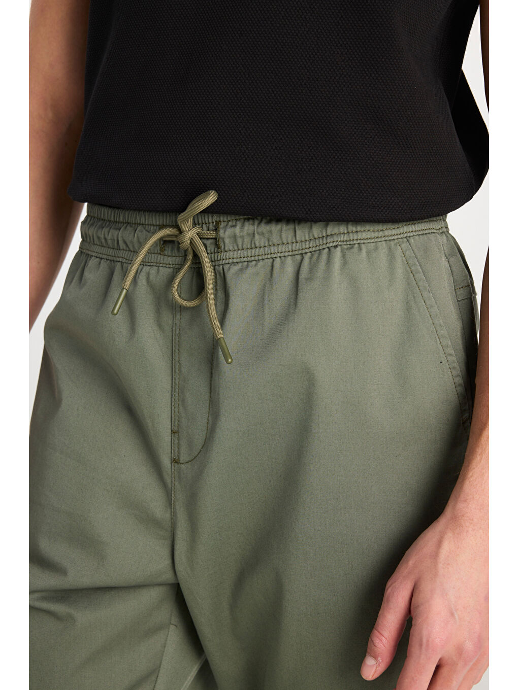 Regular Fit Normal Kesim Ribanalı Paça Pamuklu Haki Jogger Pantolon-4