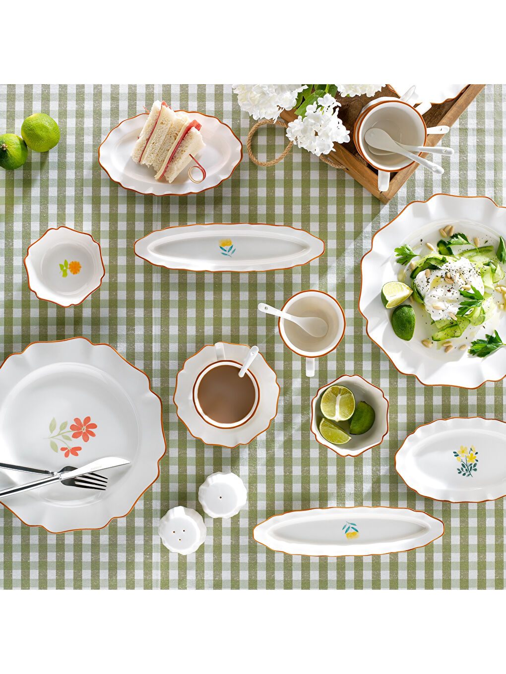 Beyaz Fiora Kahvaltı Takımı 32 Parça-Çiçekli-1