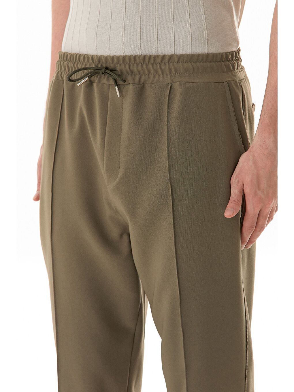 Haki Beli Lastikli Çimalı Jogger Pantolon-3