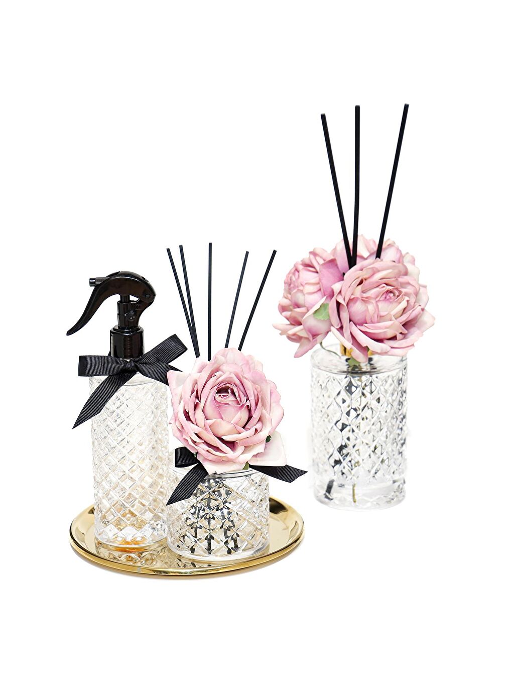 Renksiz Kristal Gül Serisi- Şeffaf Silindir Cam/Iris Pudra Oda Kokusu-1