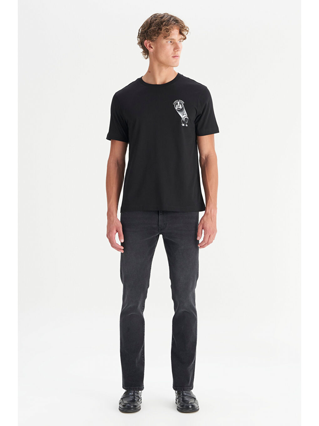 Siyah %100 Pamuk Regular Fit Normal Kesim Bisiklet Yaka Tişört-1