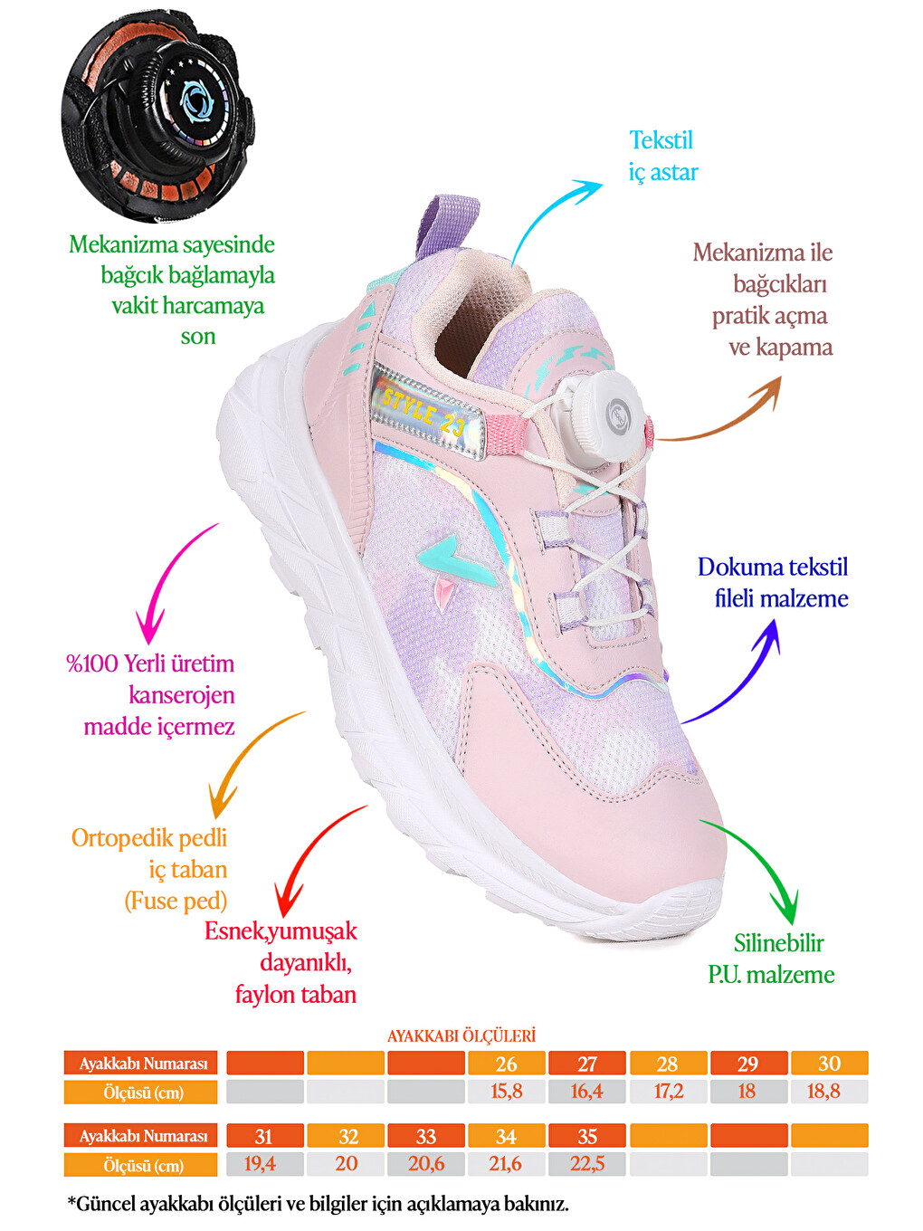 Lila Lace Bağcık Mekanizmalı Kız Çocuk Spor Ayakkabı-1