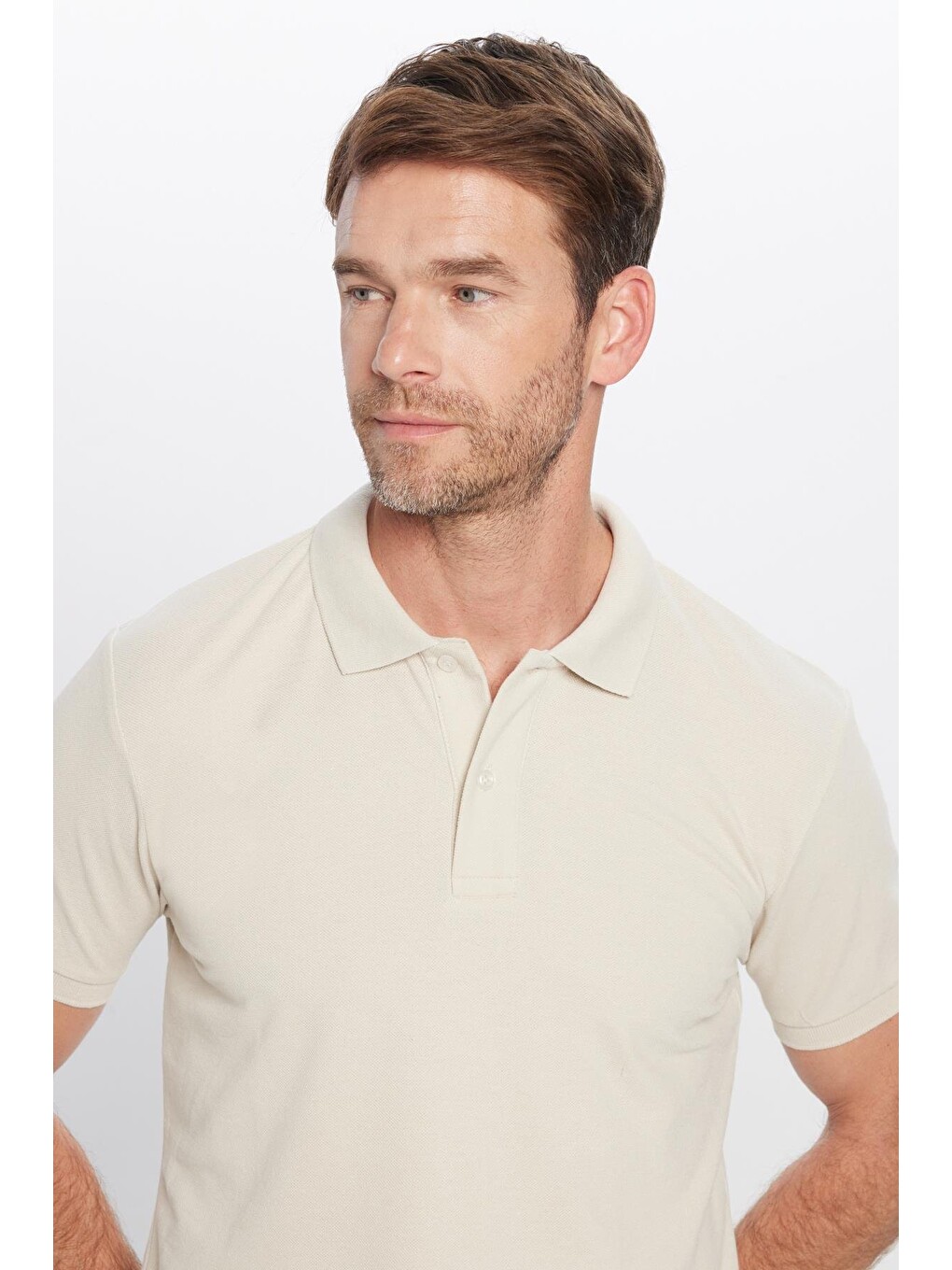 Erkek Slim Fit Dar Kesim Pamuklu Yumuşak Dokulu Serin Tutan Kumaş Düz Pike Beyaz Polo Yaka Tişört