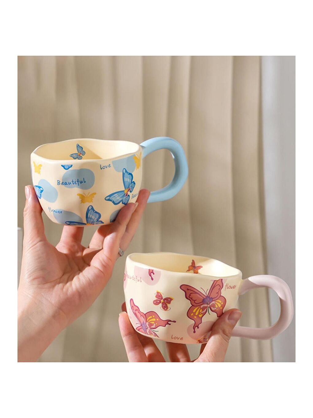 Karışık Kelebek Temalı Seramik Kupa-3