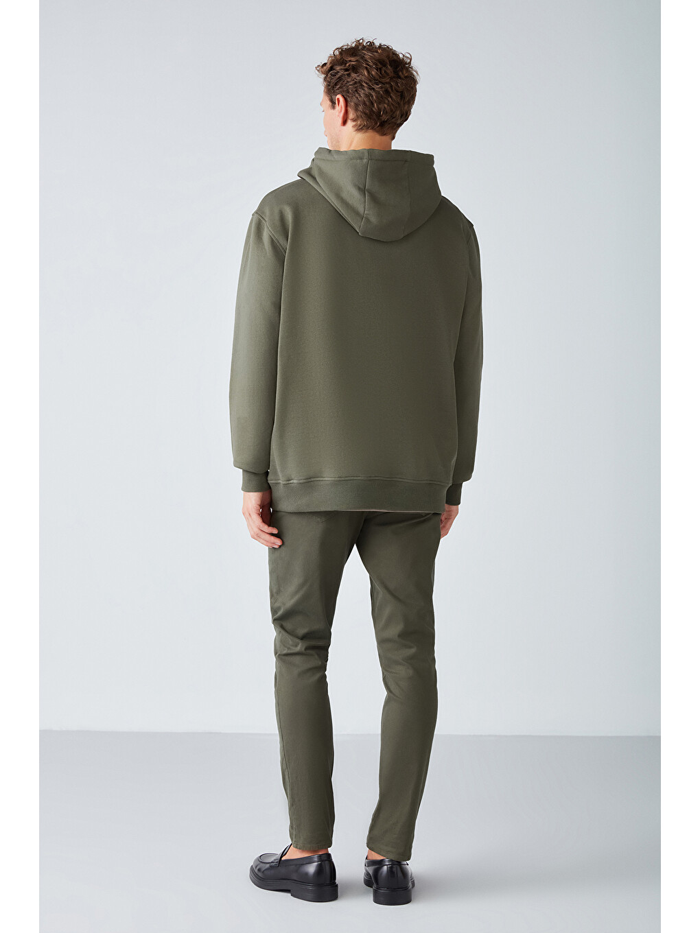 Epıc Erkek Organik Pamuklu Yumuşacık Nakış Detaylı Kapüşonlu Kordonlu Regular Haki Sweatshirt-4