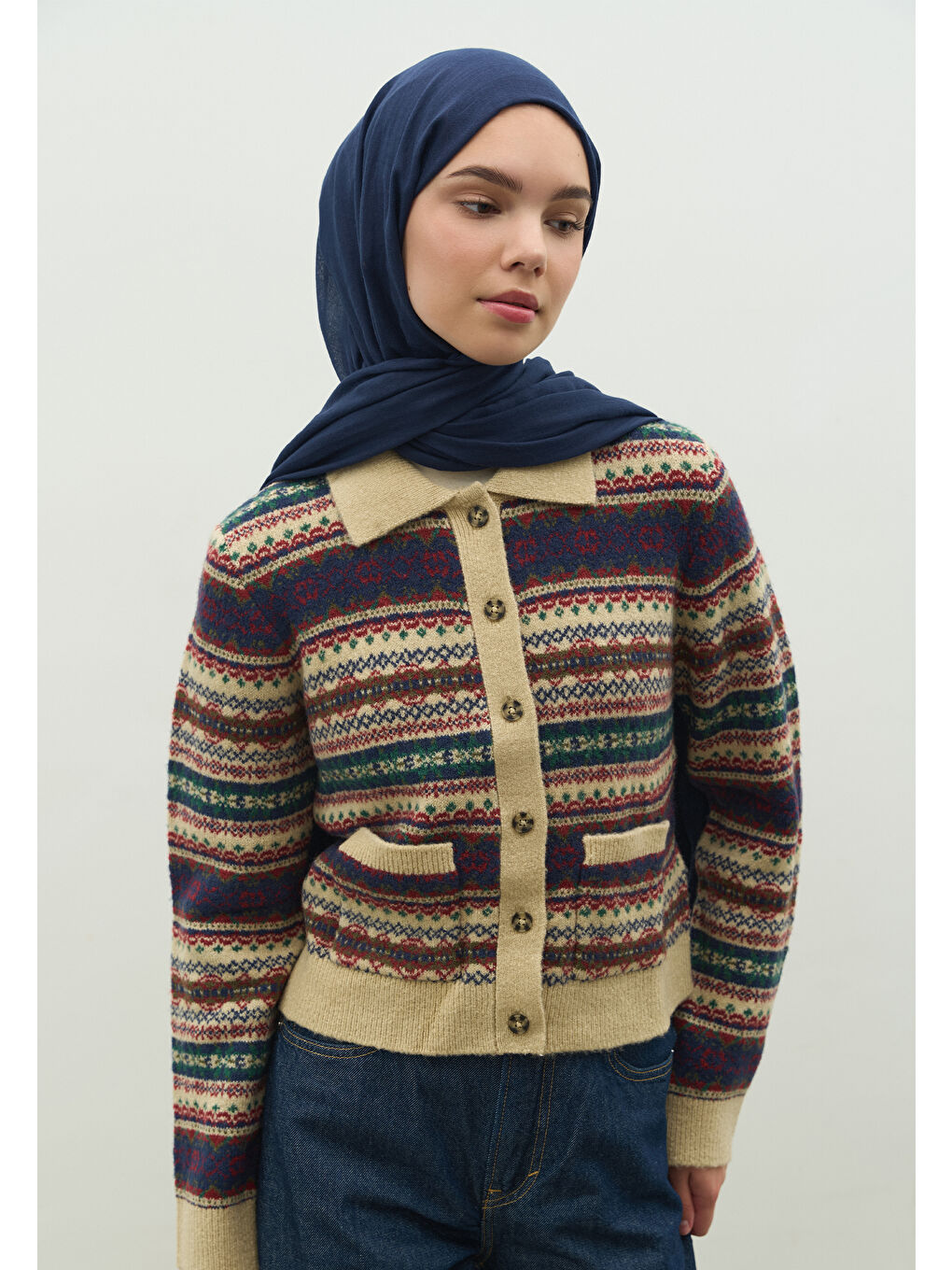 Kaşmir Dokulu Şal Lacivert-4