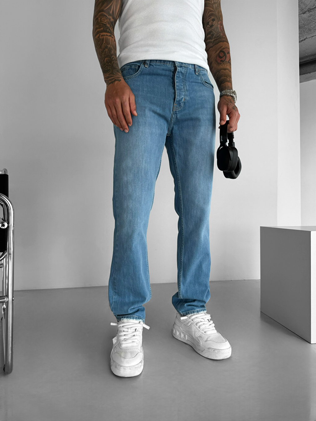 Erkek Regular Fit Kesim Eskitmeli Jean Pantolon Mavi-3