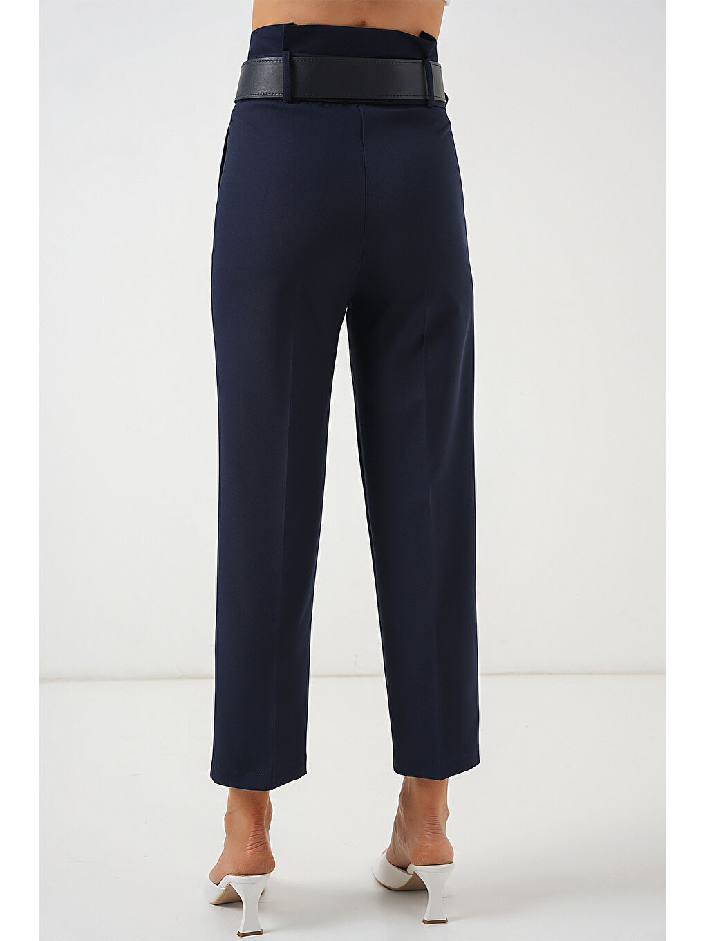 6556 Kemerli Kumaş Pantolon - Lacivert-5