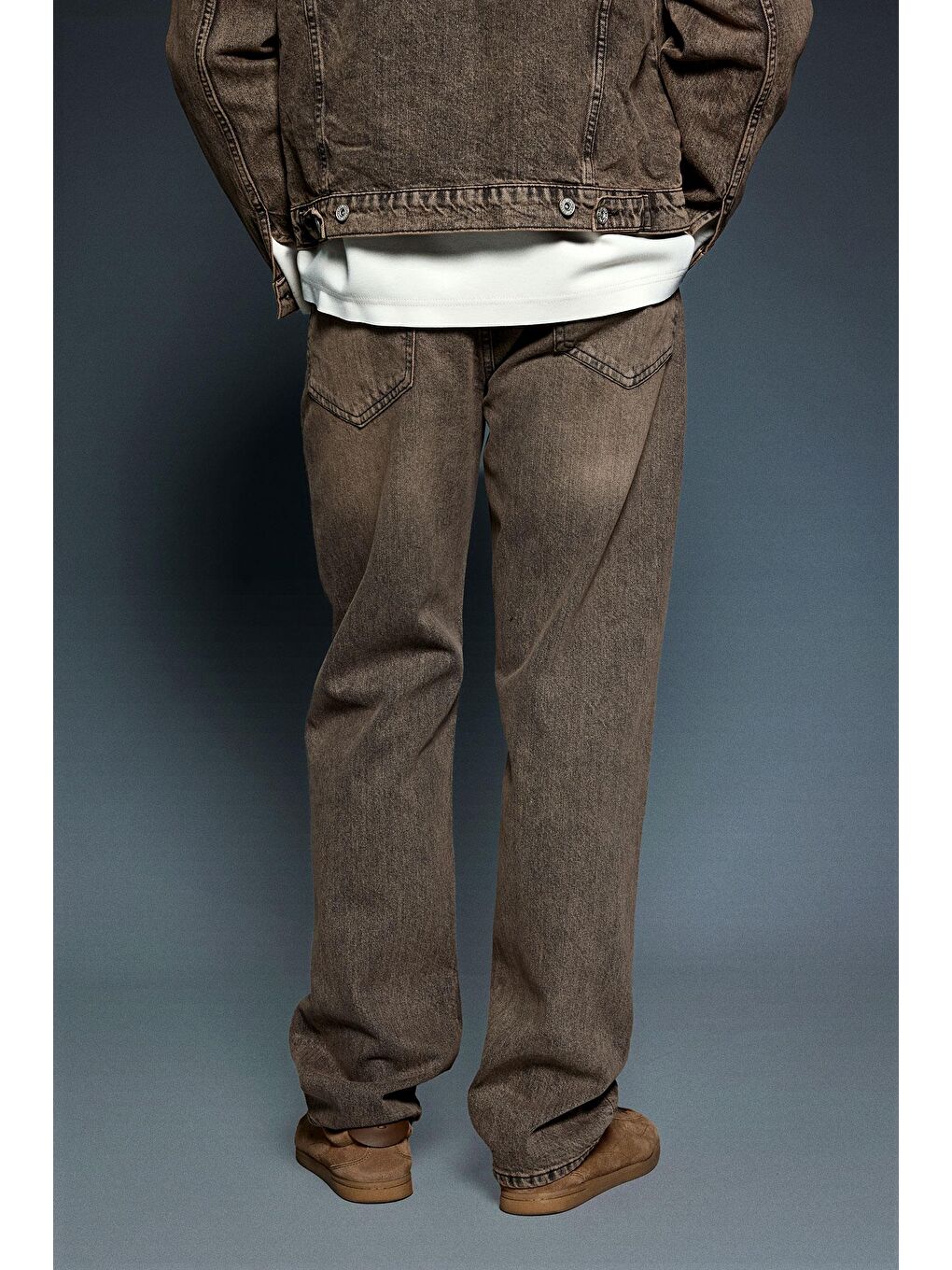 Erkek Yıkamalı Baggy Fit Jean Pantolon Kahverengi-3