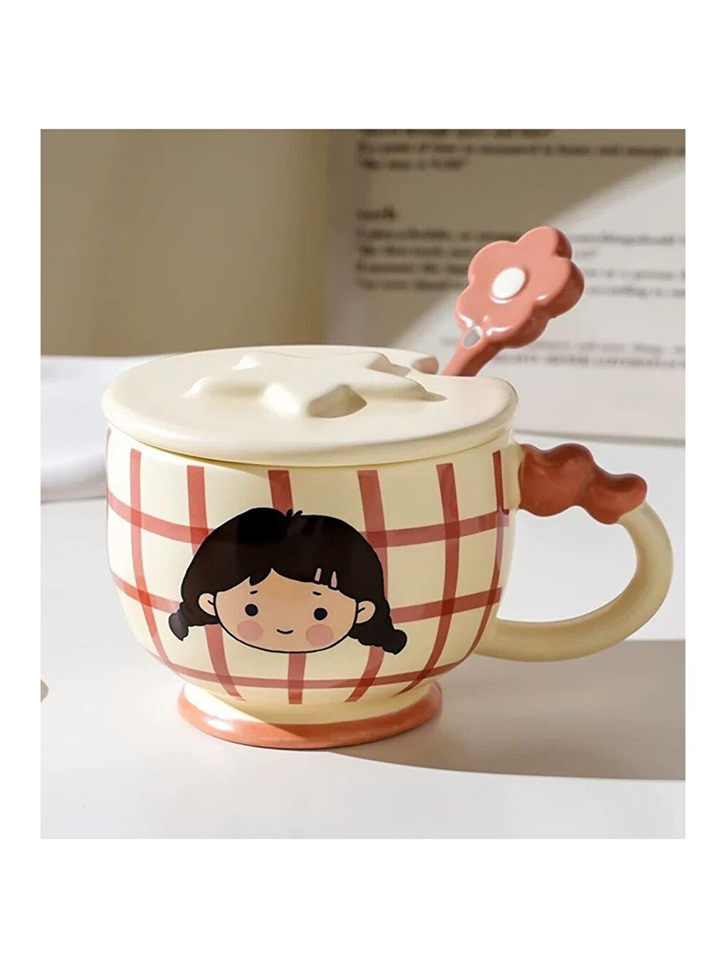 Karışık Pastel Kareler Temalı Seramik Kupa-2