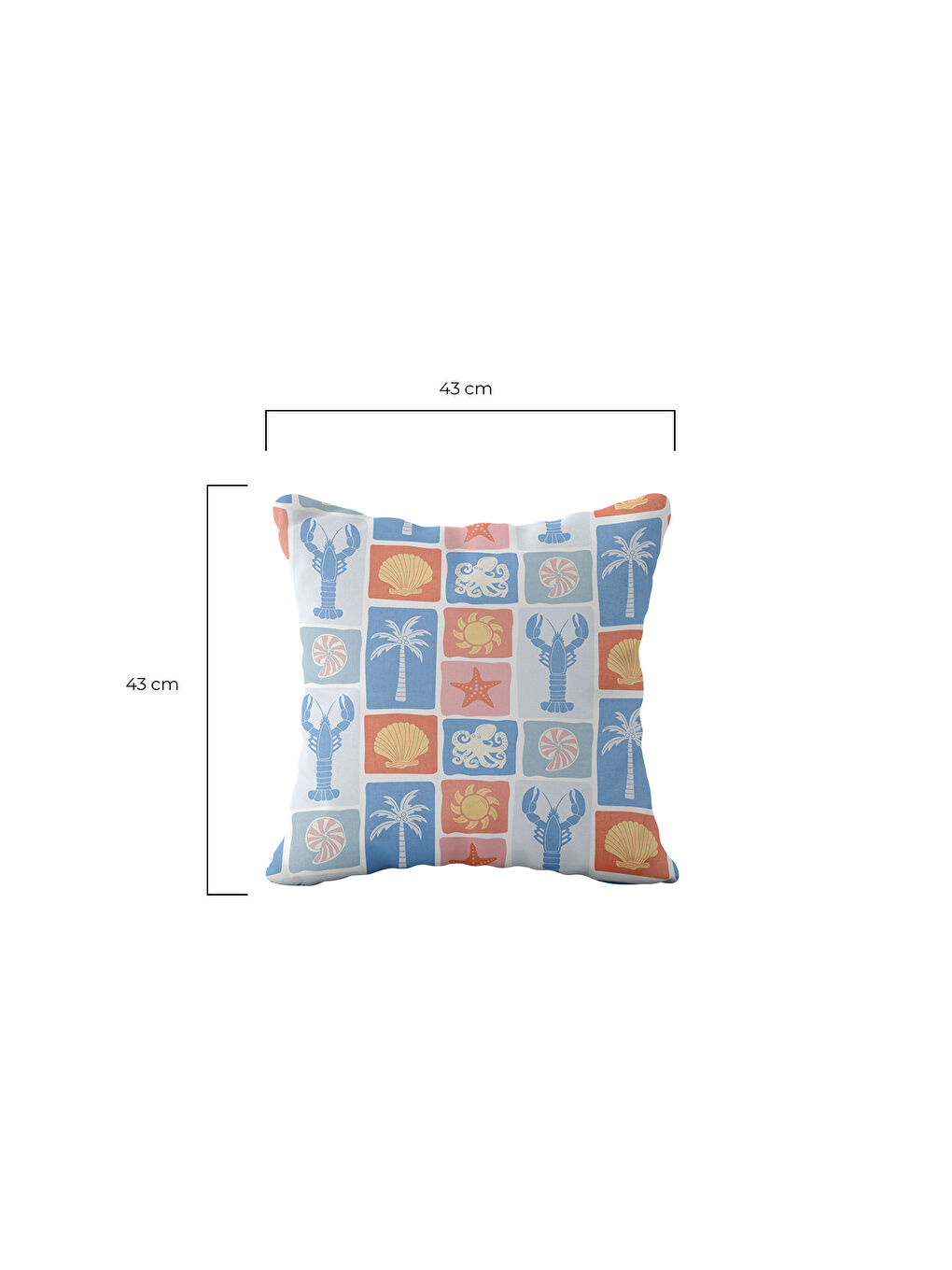 Mavi Bluecove Deniz Kabuğu ve Lobster Desenli Deniz Temalı  4’lü Dekoratif Kırlent Kılıfı Seti Mavİ-Beyaz-1