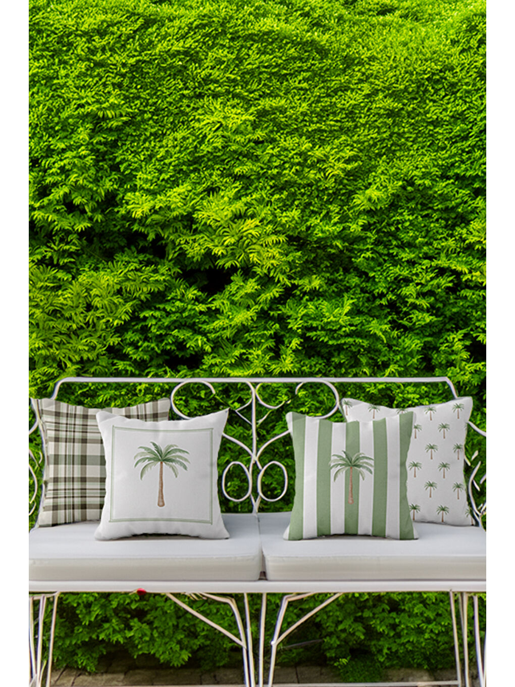 Palmiye Naturél Minimal Palmiye Desenli 4’lü Kırlent Kılıfı Seti Yeşil-Beyaz