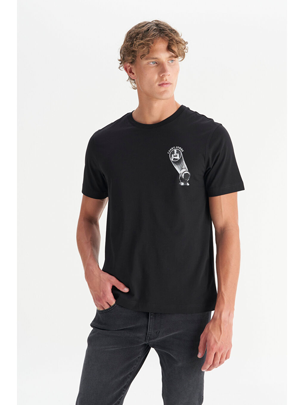 Siyah %100 Pamuk Regular Fit Normal Kesim Bisiklet Yaka Tişört-2