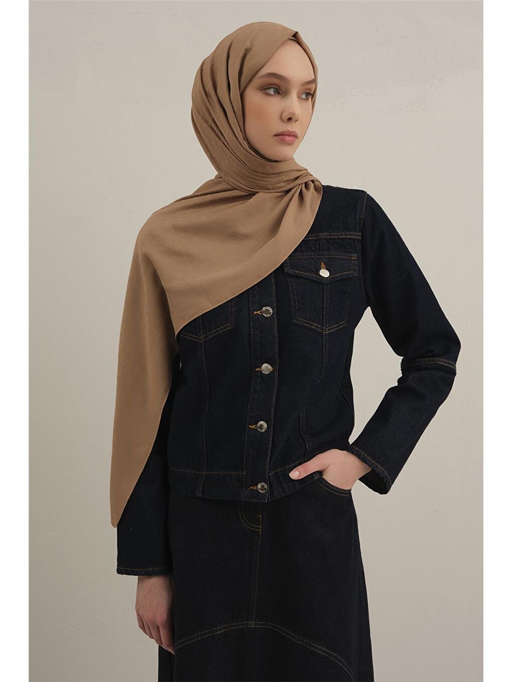 Kahverengi Link Desen Bambu Pamuk Şal 12-2