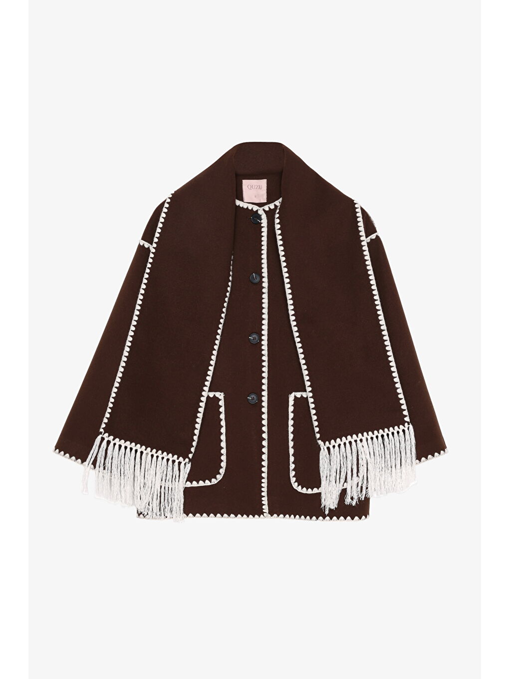 Atkılı Çoban Dikişli Oversize Kısa Kaban Kahverengi-1