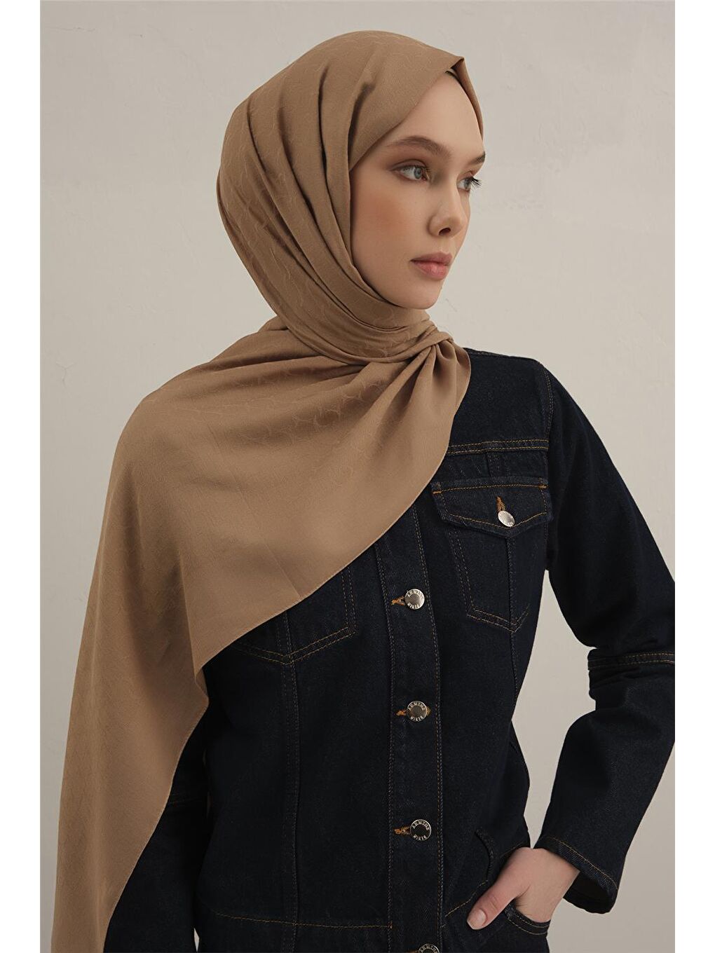 Kahverengi Link Desen Bambu Pamuk Şal 12-1