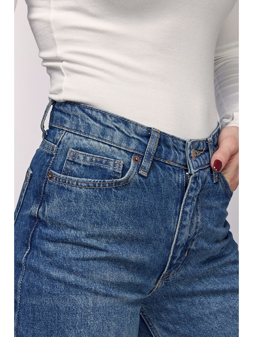 Mavi Kadın Yüksek Bel Wide Leg Bol Paça Jean Pantolon - '90 Vintage-4