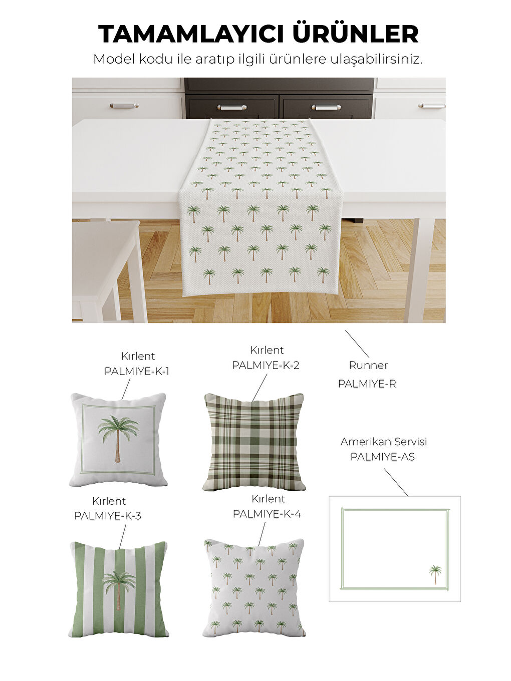 Palmiye Naturél Minimal Palmiye Desenli 4’lü Kırlent Kılıfı Seti Yeşil-Beyaz-2