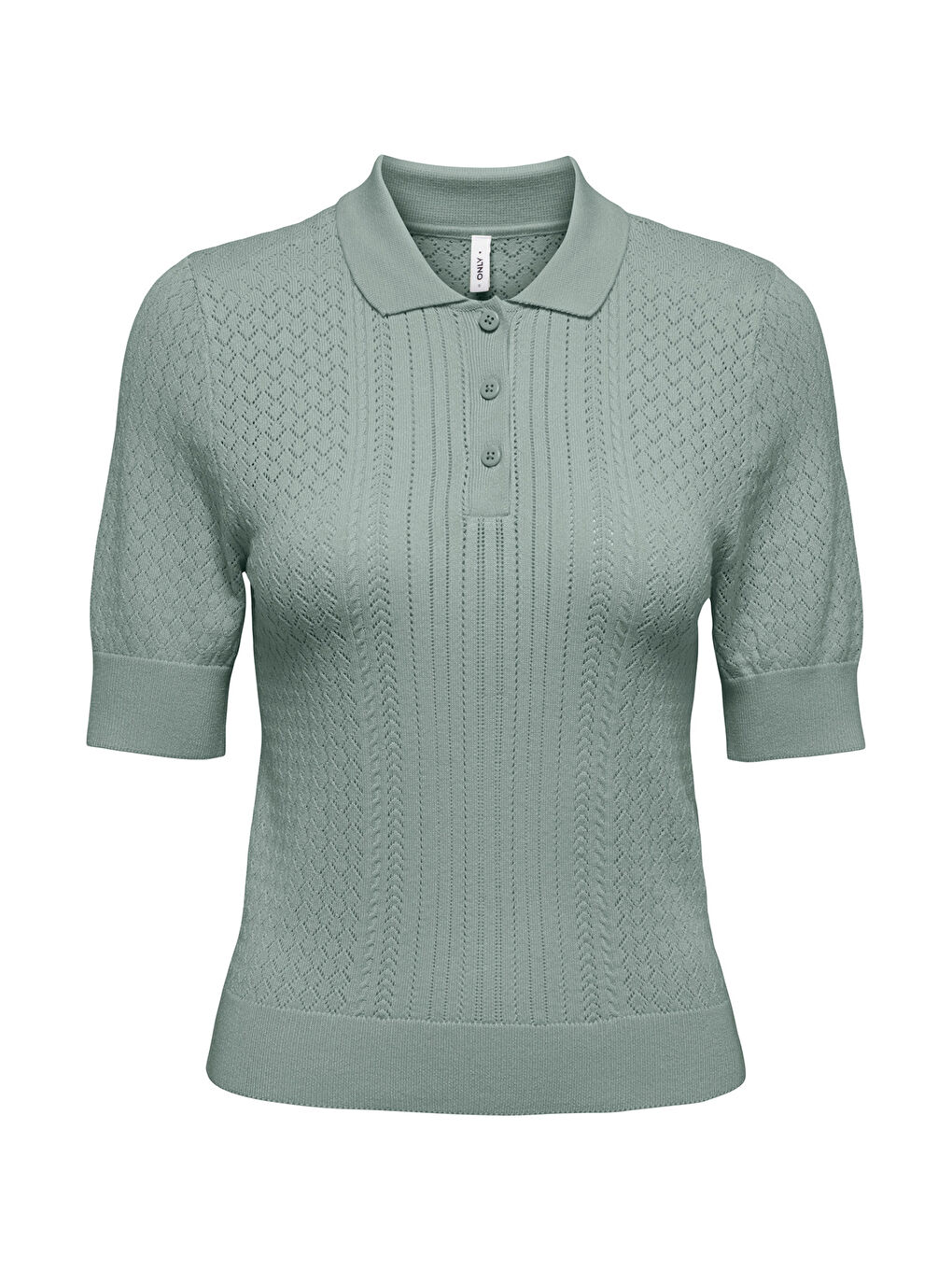 Yeşil Onlmeddi Slim Fit Örme Düğmeli Polo Yaka Kadın T Shirt 15363160