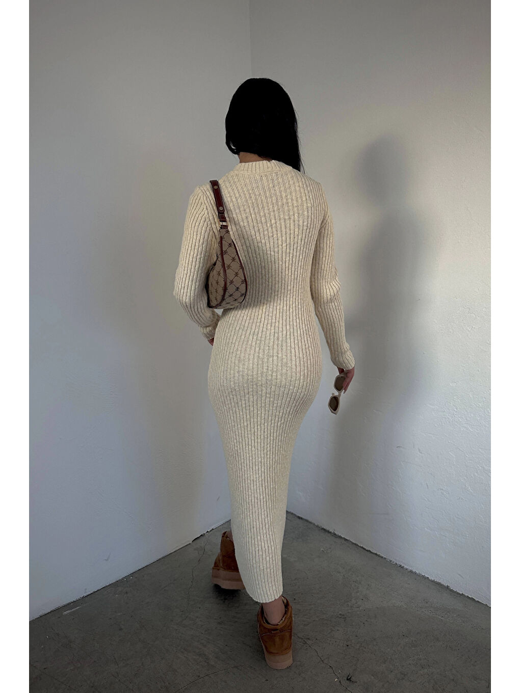 Kadın Ekru Triko Elbise 1007-1522-3