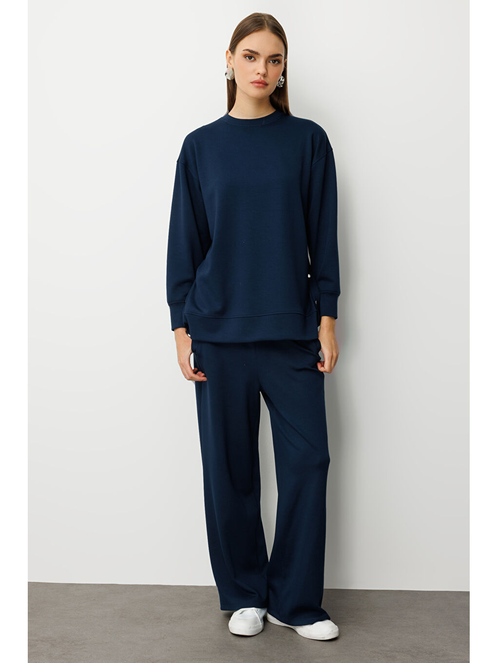 Çıtçıtlı Yumuşak Dokulu İndigo Mavi Spor Tunik-3