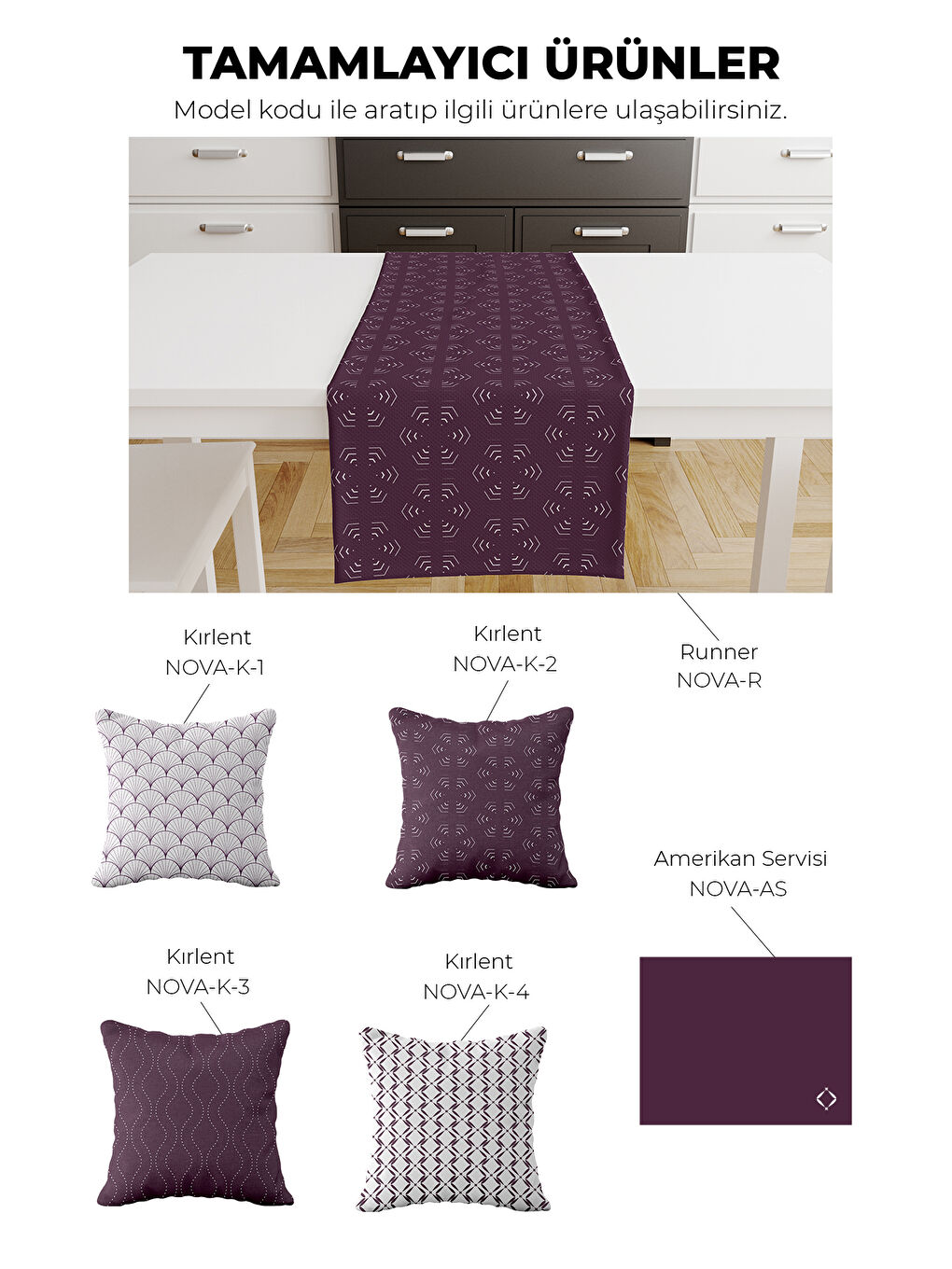 Nova Minimal Kabuk Formlu-Geometrik Dalga Motifli 4lü Kırlent Kılıfı Seti Mor-Beyaz-2