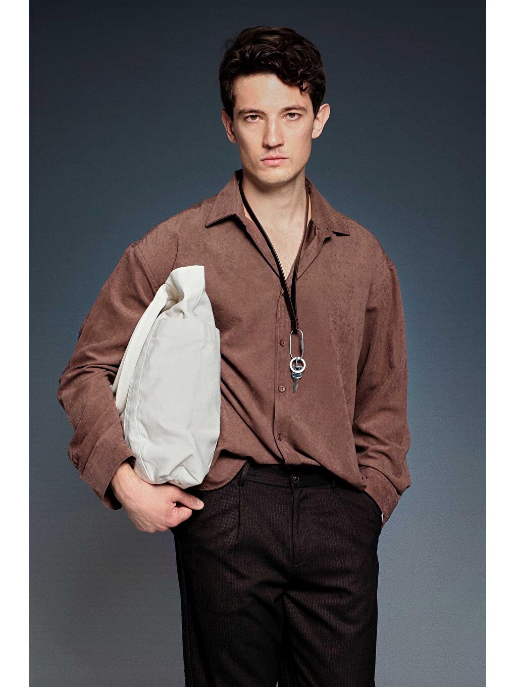 Erkek Oversize Efektli Modal Gömlek Kahverengi