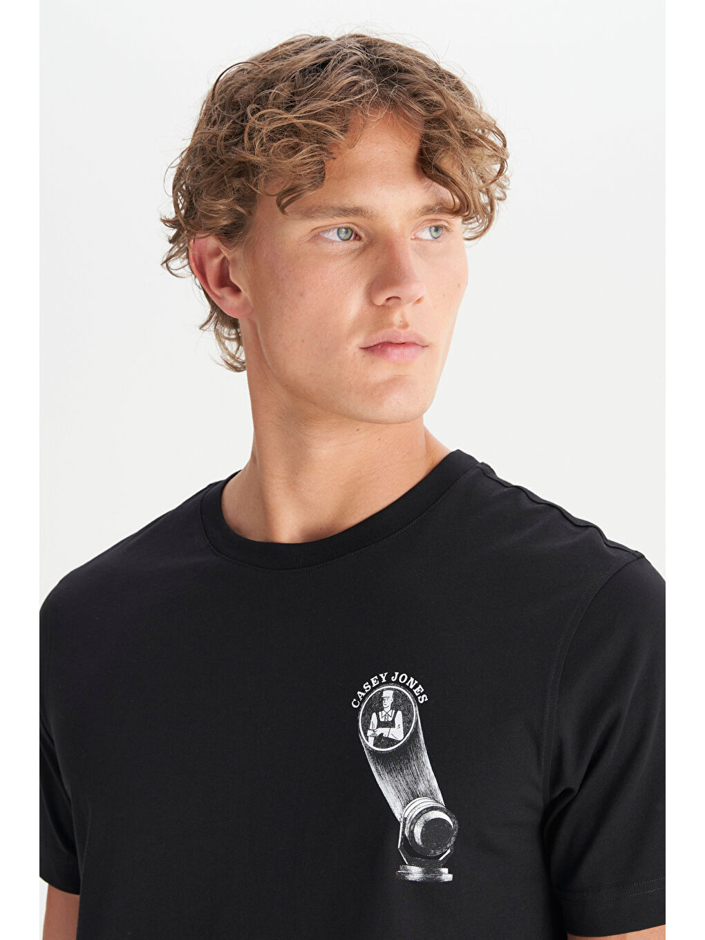 Siyah %100 Pamuk Regular Fit Normal Kesim Bisiklet Yaka Tişört-3