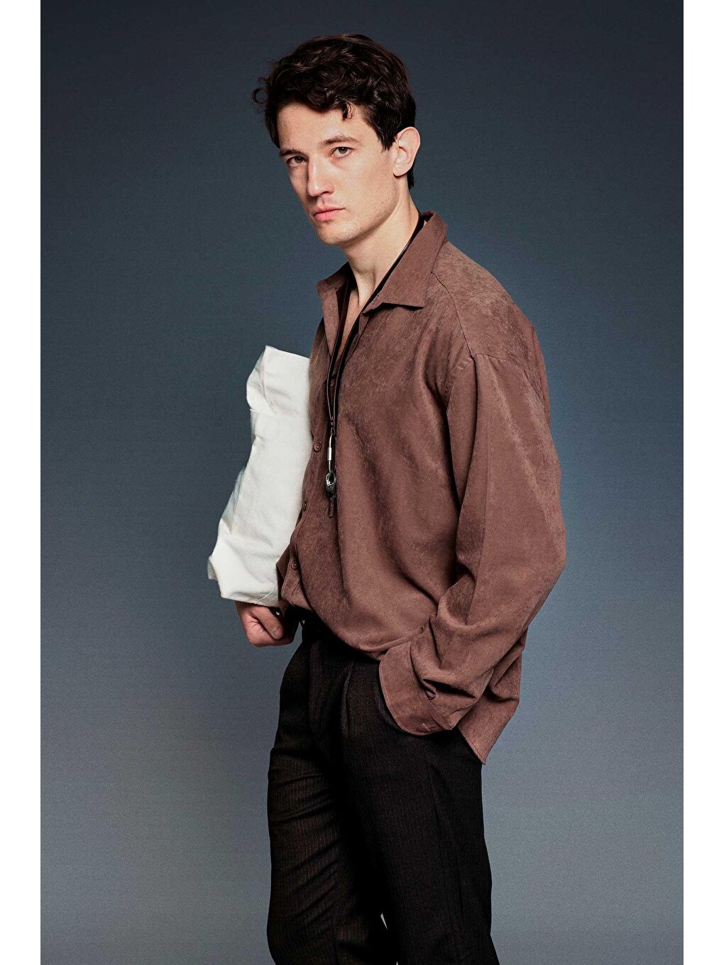 Erkek Oversize Efektli Modal Gömlek Kahverengi-1