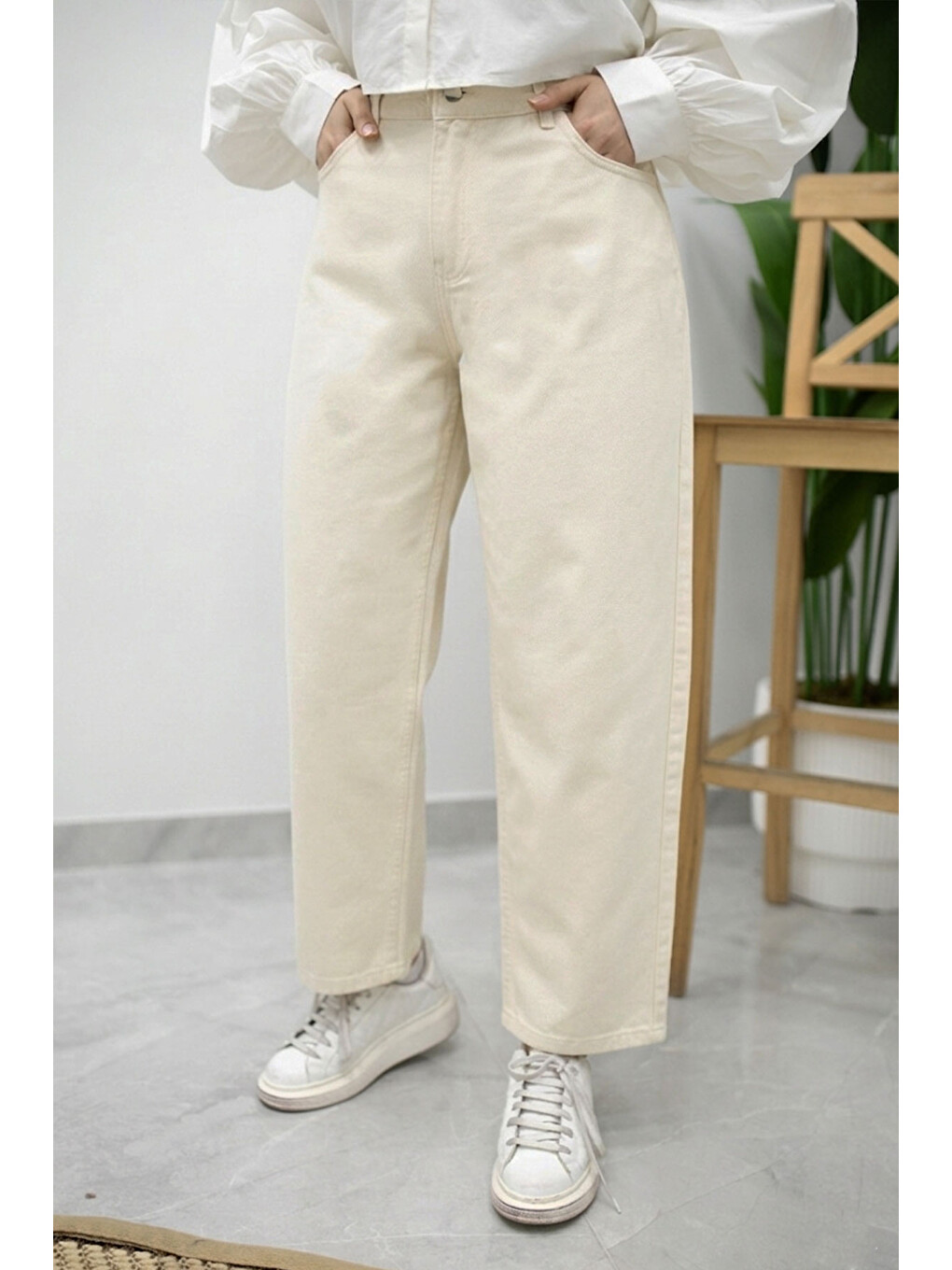 Paçası Katlamalı Mom Pantolon Tsd260211 Bej-2
