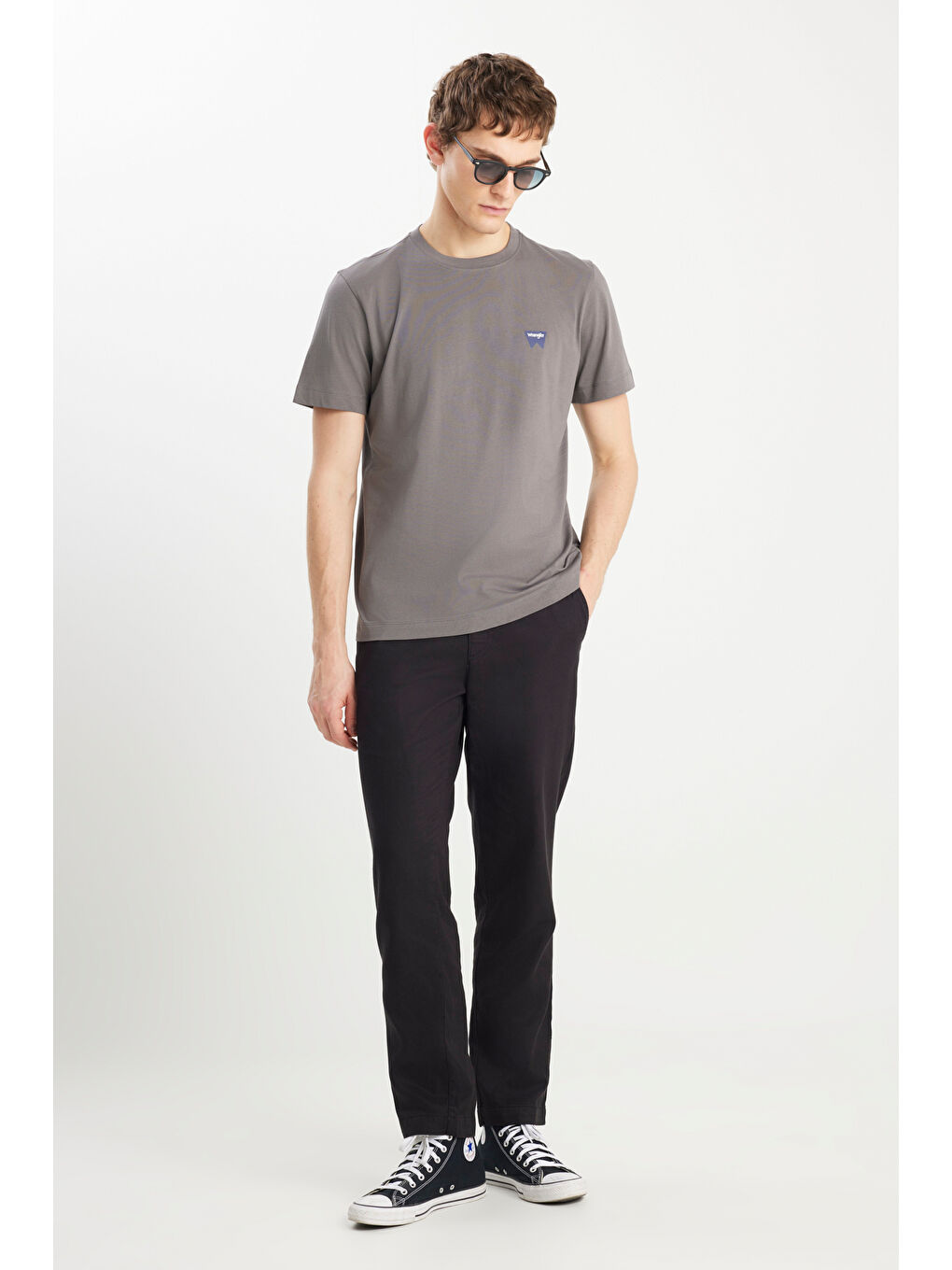 %100 Pamuk Regular Fit Normal Kesim Minimal Logo Antrasit Tişört-2