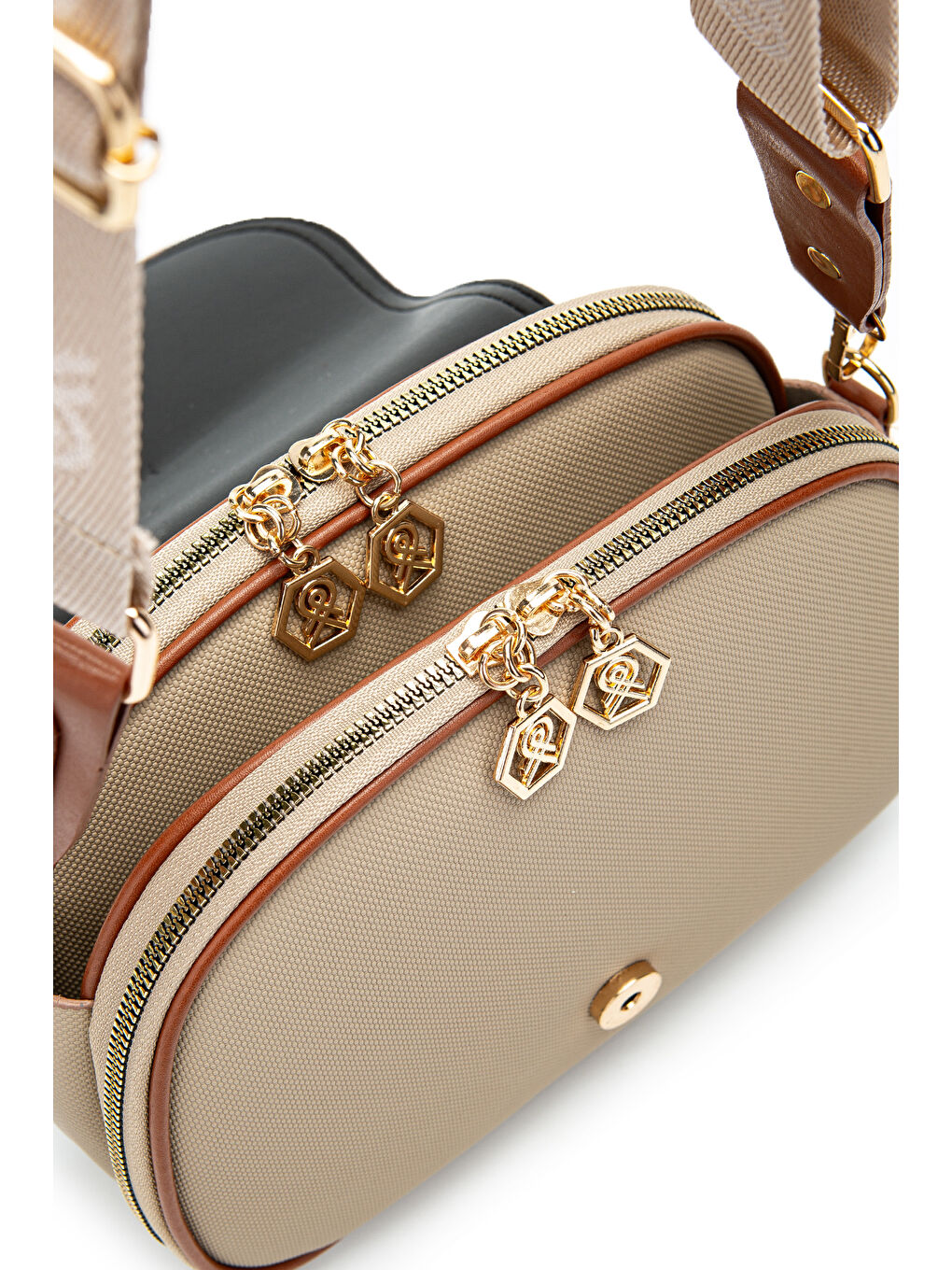 Bej Çok Gözlü Suni Deri Kadın Çapraz Çanta Dave Vizon-4