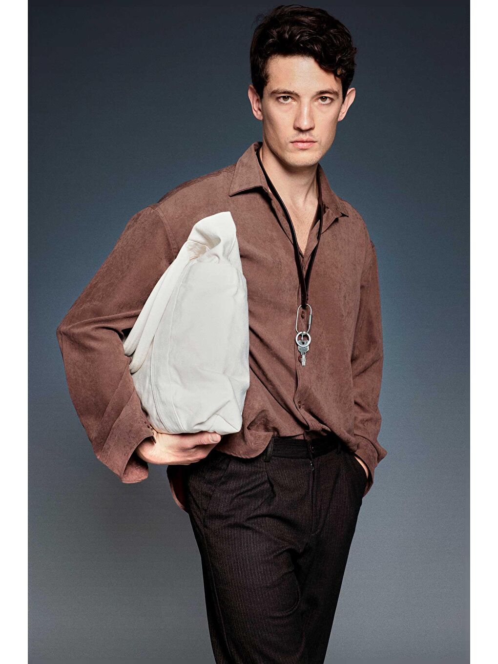 Erkek Oversize Efektli Modal Gömlek Kahverengi-3