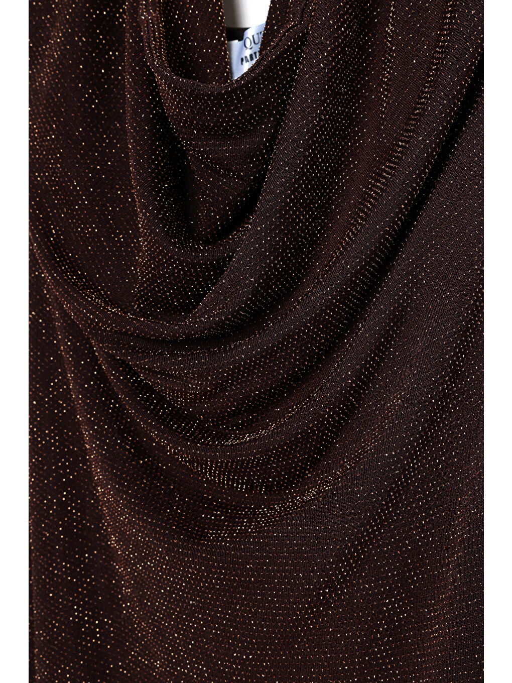 Simli Drape Yaka Midi Elbise Kahverengi-4