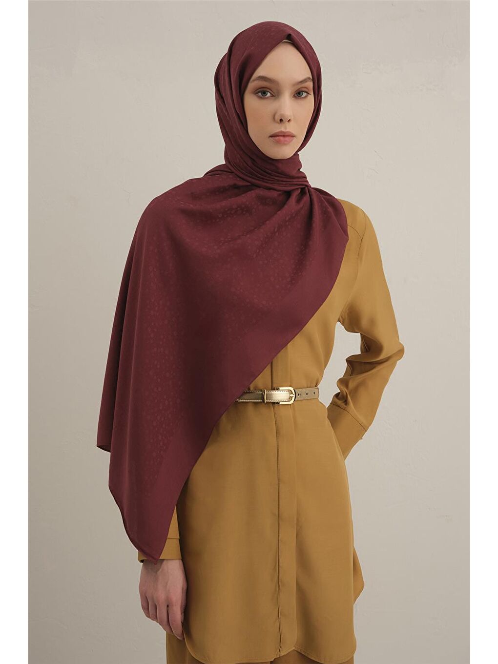 Bordo Damla Desen Bambu Pamuk Şal 32