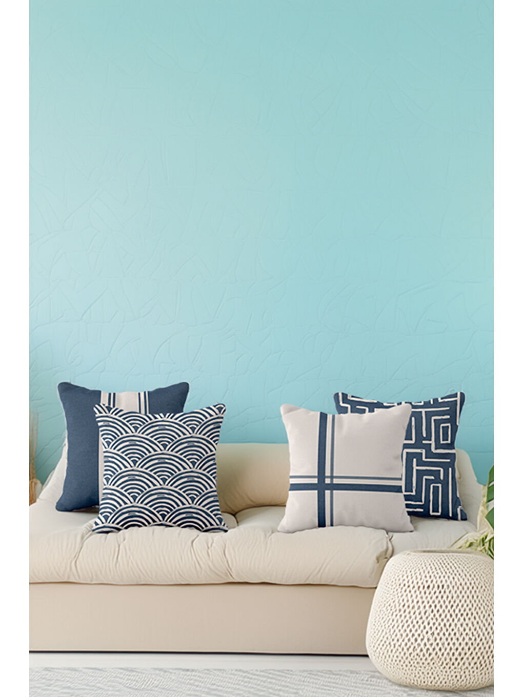 Rust Modern Çizgili Geometrik Desenli 4’lü Kırlent Kılıfı Seti Lacivert–Ekru