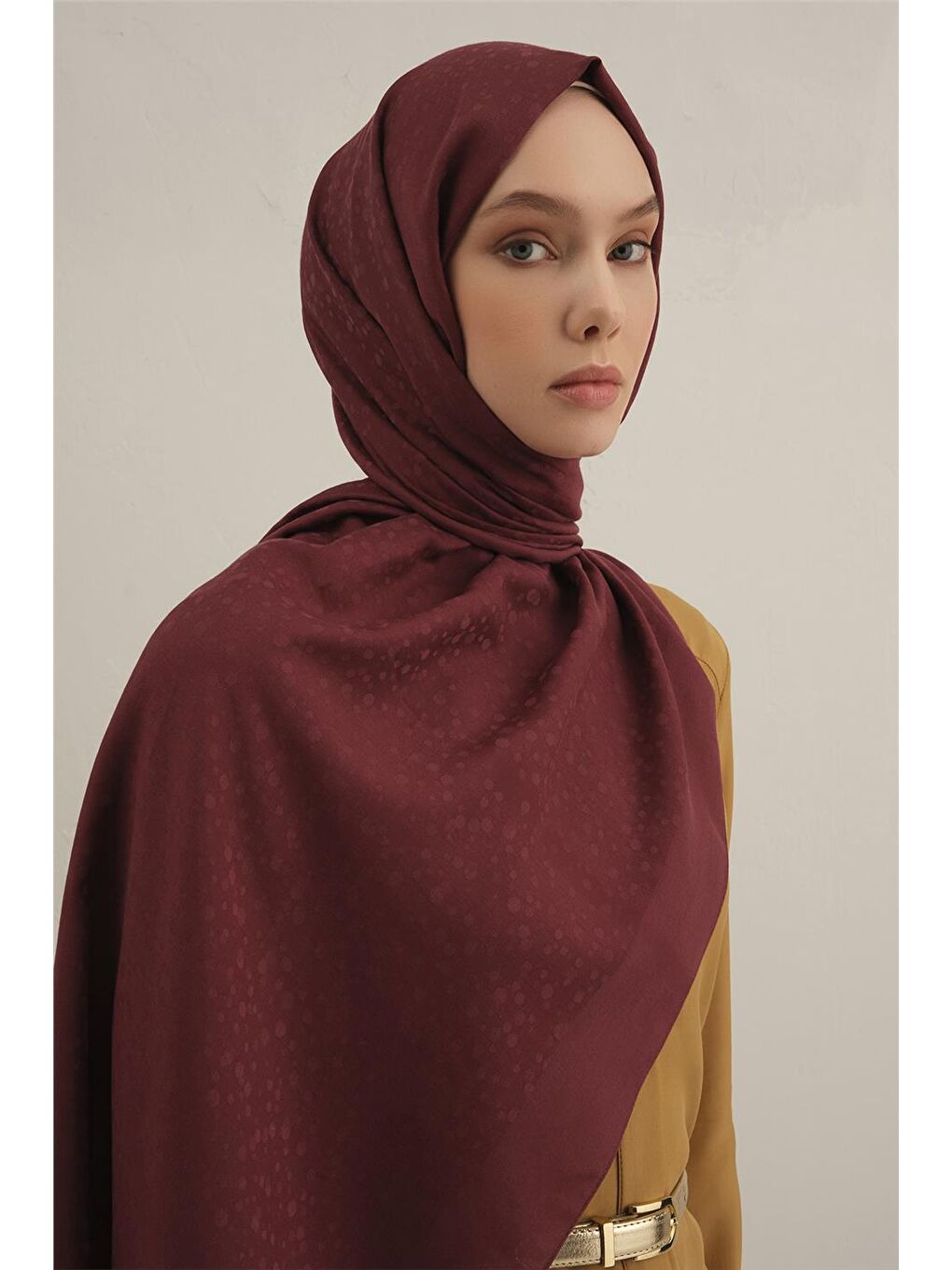 Bordo Damla Desen Bambu Pamuk Şal 32-3