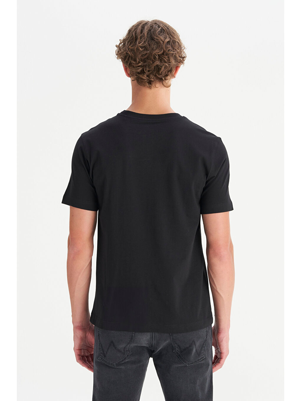 Siyah %100 Pamuk Regular Fit Normal Kesim Bisiklet Yaka Tişört-4