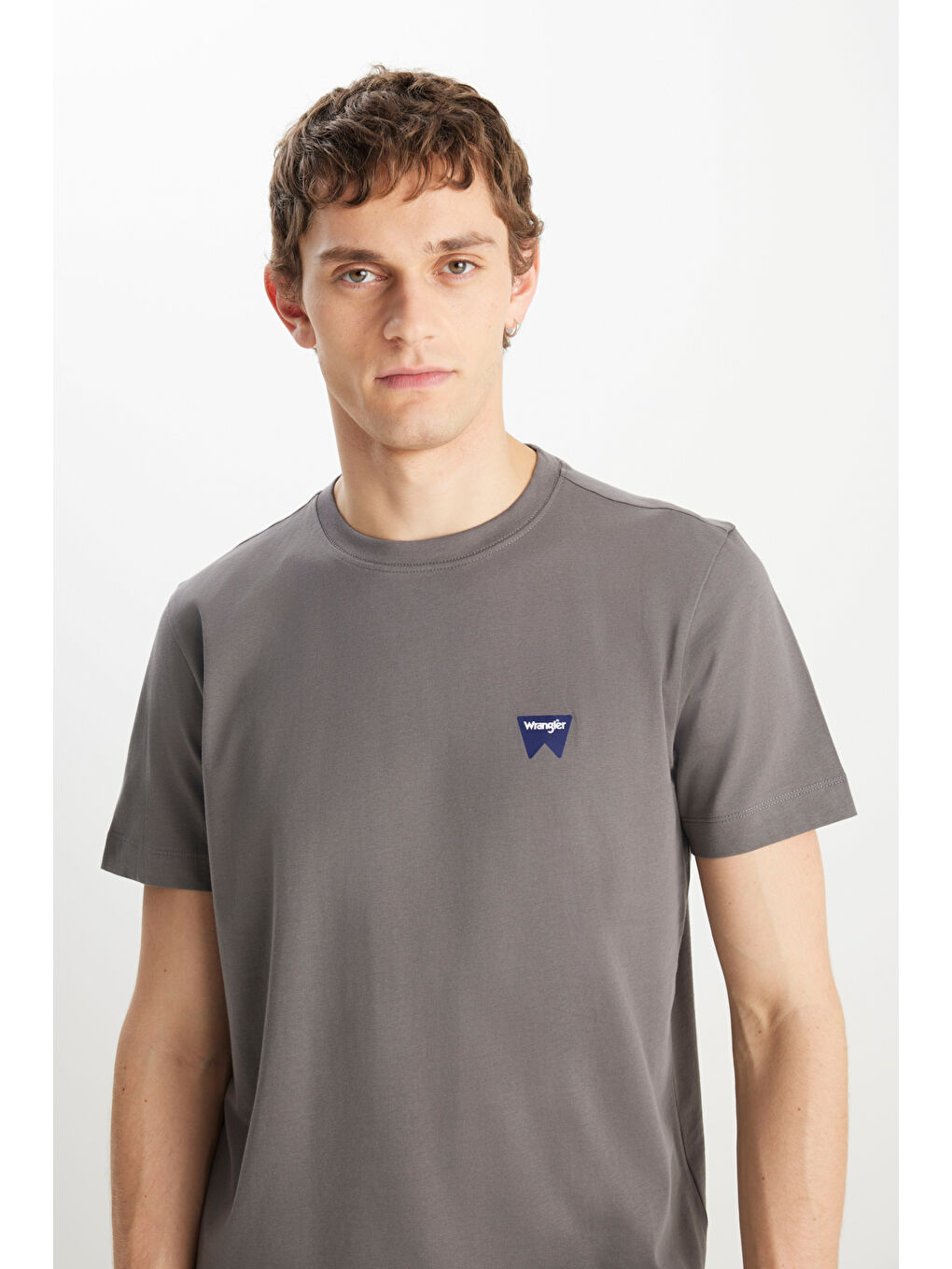 %100 Pamuk Regular Fit Normal Kesim Minimal Logo Antrasit Tişört-3