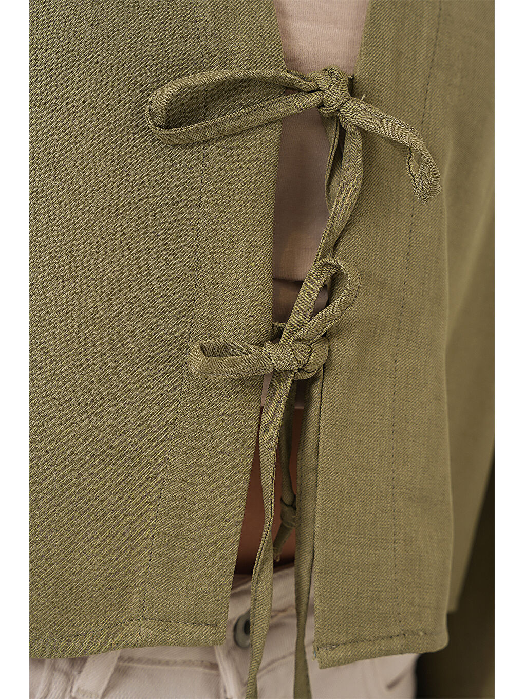 Yeşil Önü Bağlamalı Keten Kimono 960 - Çağla-4