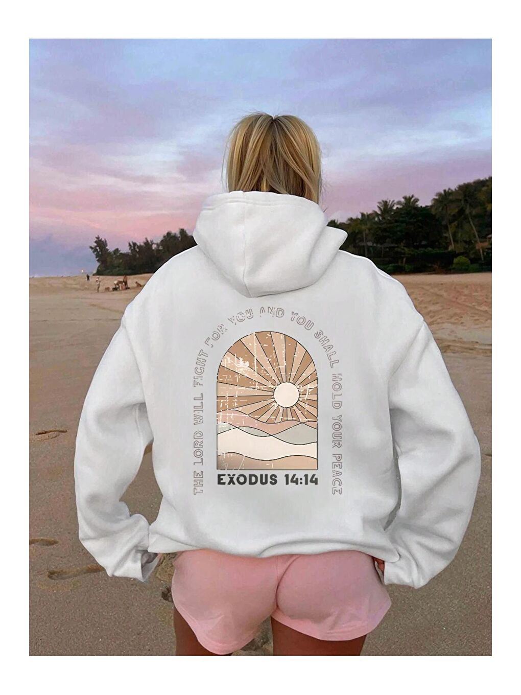 Kadın Beyaz Exodus Düz Oversize Kapüşonlu Sweatshirt Hoodie