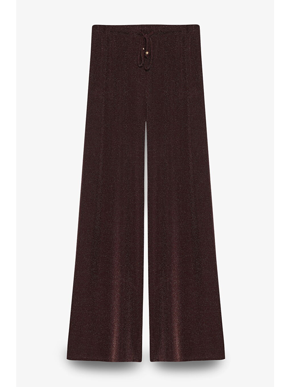 Simli Beli Bağcıklı Bol Paça Pantolon Kahverengi-1