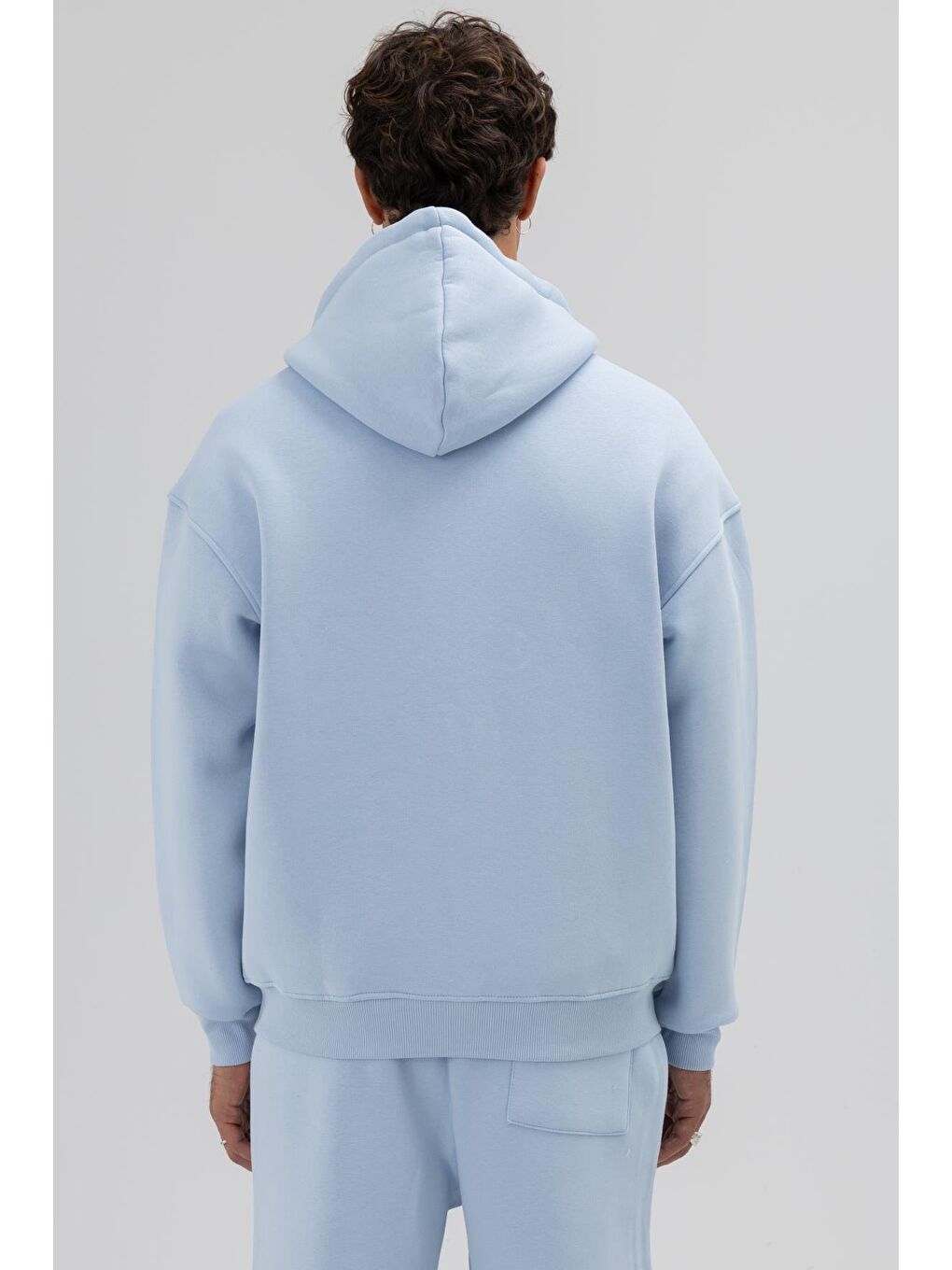 Basic Fermuarlı Oversize Kapüşonlu Sweatshirt Bebe Mavi-4