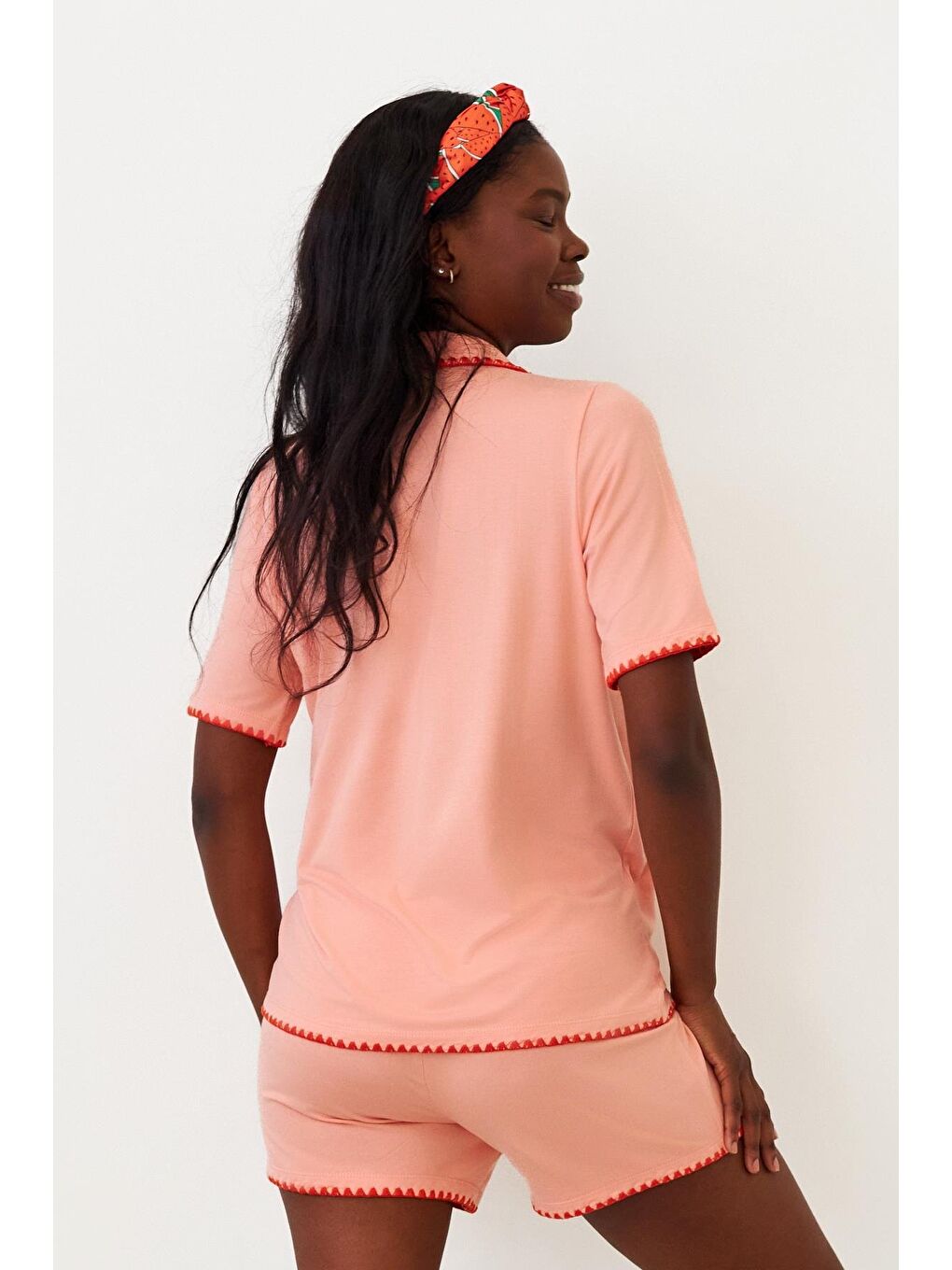 Mercan Kadın Frill Wave Kalp Yengeç Nakışlı Şortlu Pijama Takımı-2