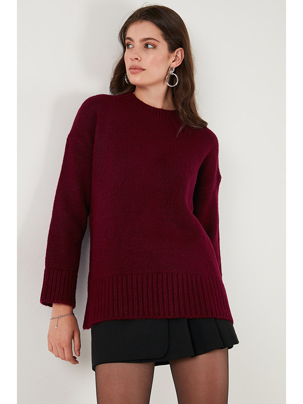 Bordo Regular Fit Bisiklet Yaka Basic Triko Kazak 4616213-4