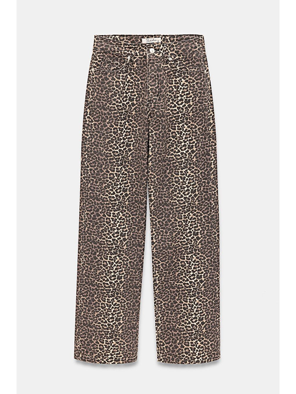Siyah Kadın Leopar Desenli Yüksek Bel Wide Leg Jean Pantolon - Wild Look-5