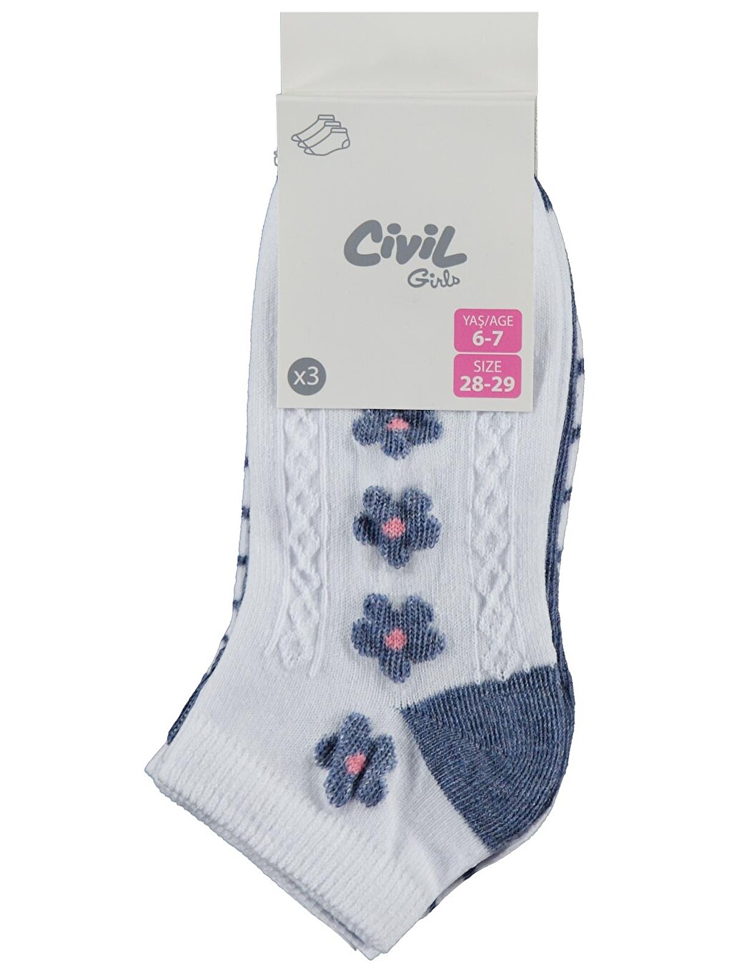 Beyaz Girls Flowers 3'lü 2-12 Yaş Kız Çocuk Patik Çorap - Standart-5