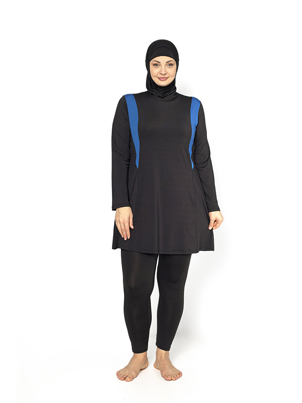 Siyah Garnili Tam Kapalı Büyük Beden Tesettür Mayo 5410