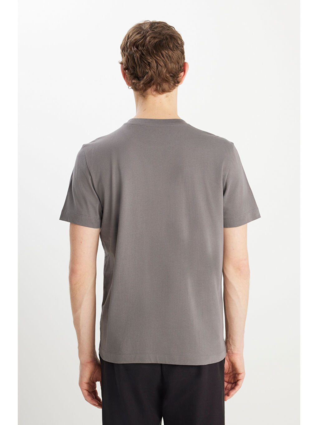 %100 Pamuk Regular Fit Normal Kesim Minimal Logo Antrasit Tişört-4